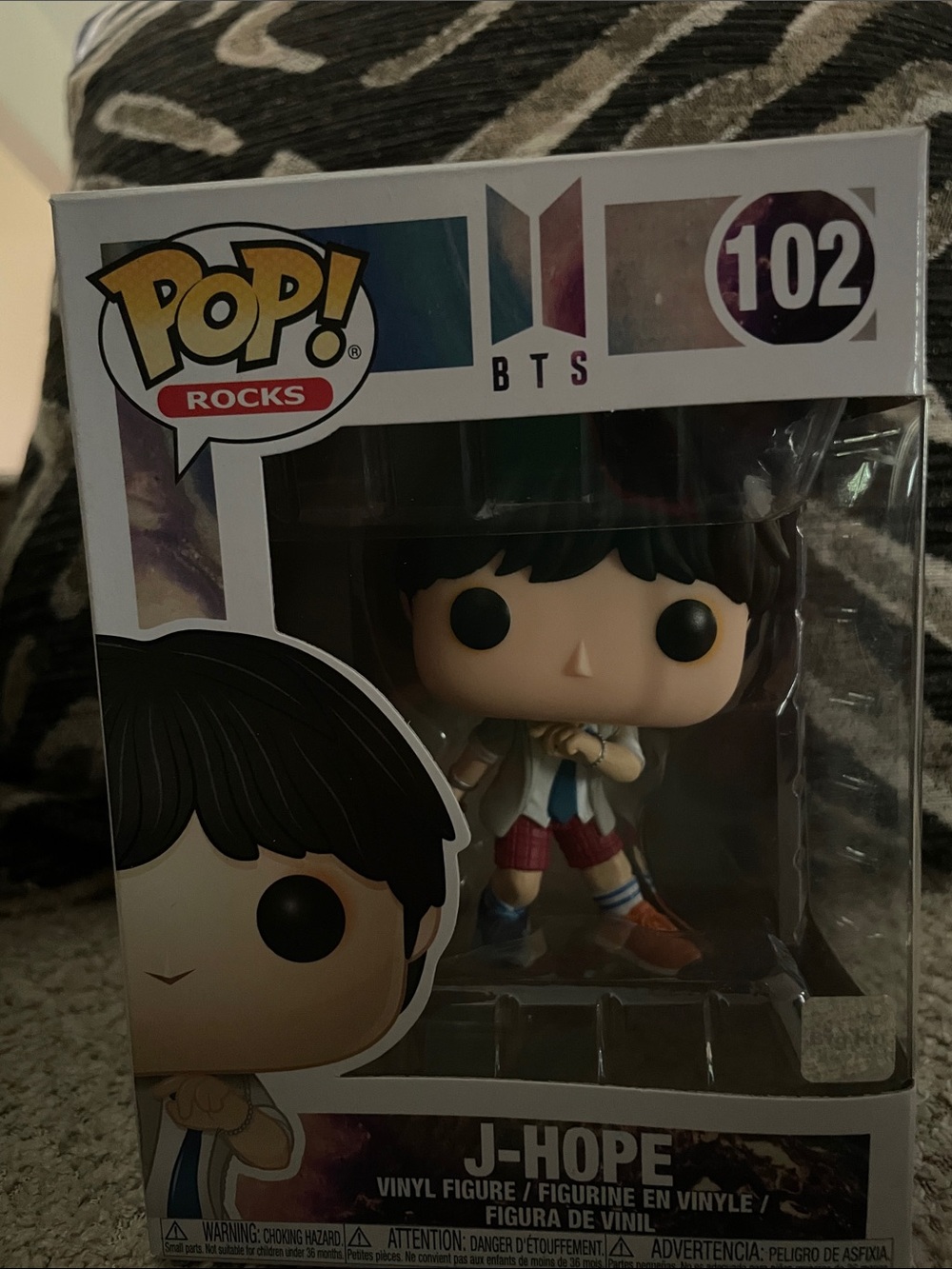 Funko Pop! Rocks BTS J-Hope Figure — Black Hair, Blue, Red, White Outfit
